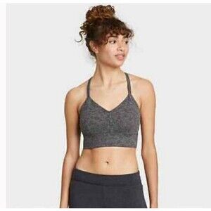 JoyLab Women Charcoal Heather Print Strappy Longline Brushed Jersey Bra Size SM